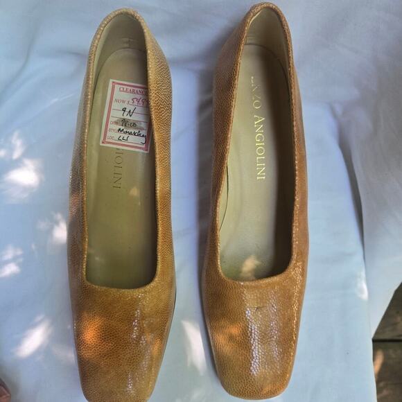 NEW Vtg Enzo Angliolini Square-Toe 9N Deadstock Tan Leather Textured Old Money - Picture 7 of 10